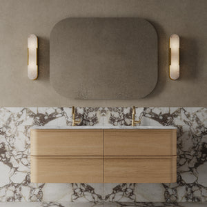 Meuble-lavabo mural en placage de bois de 59 po avec vasque en surface solide