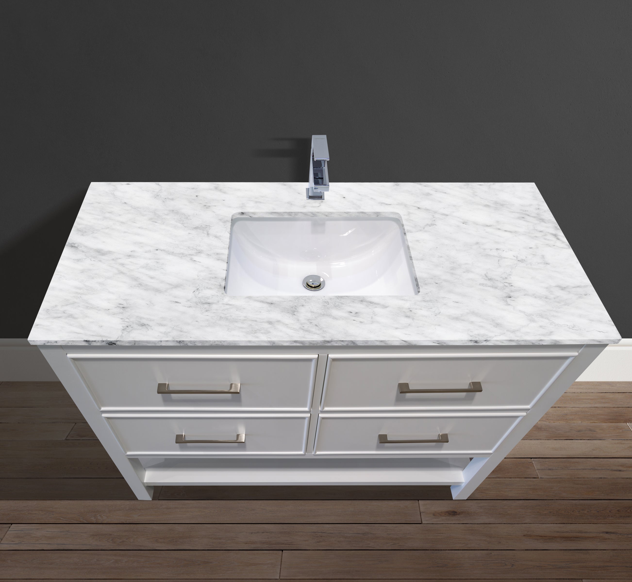 48" Open Bottom Transitional Vanity Marble or Quartz Countertop