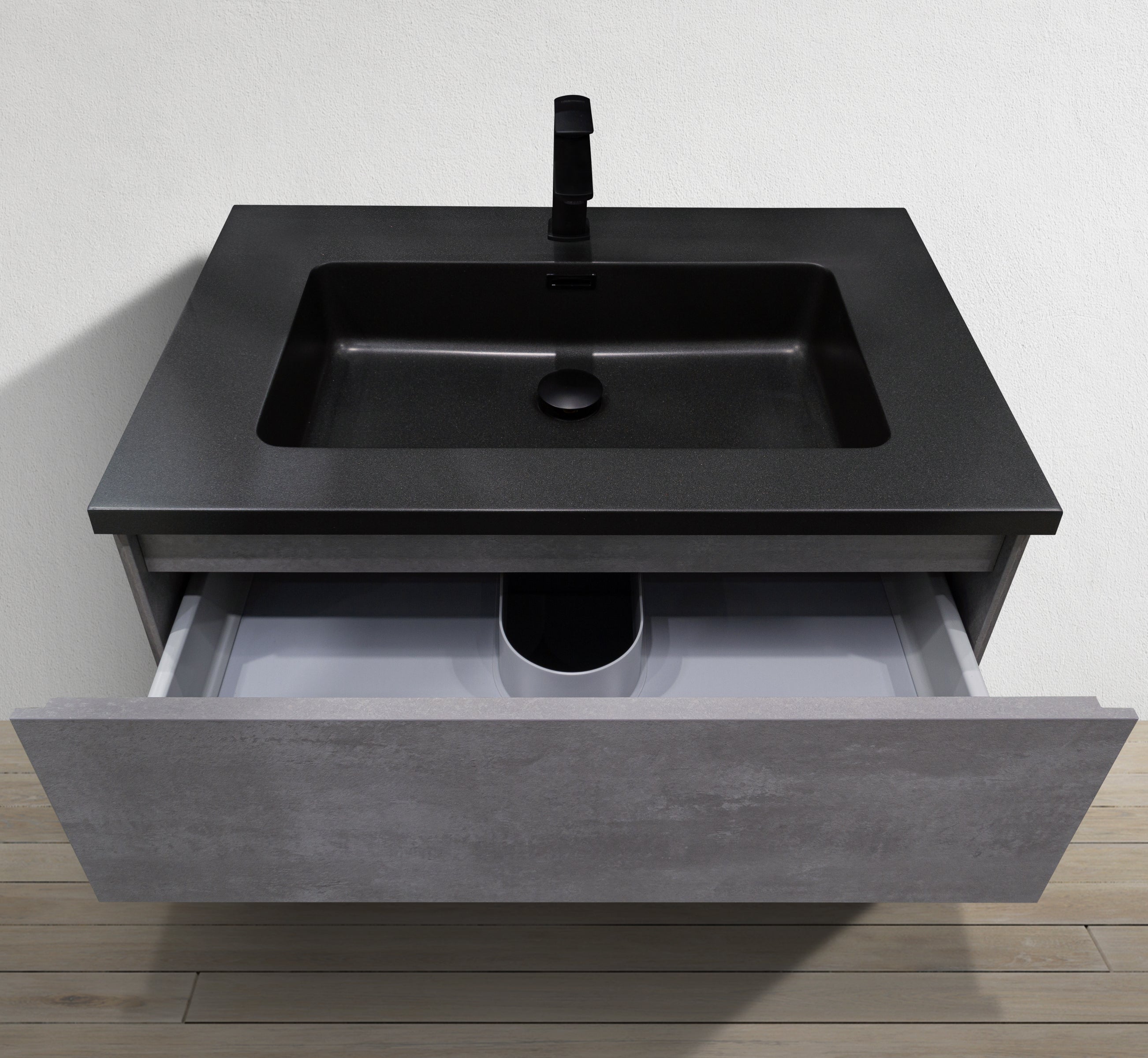 36" Wall Mounted Vanity With Black Countertop & Sink