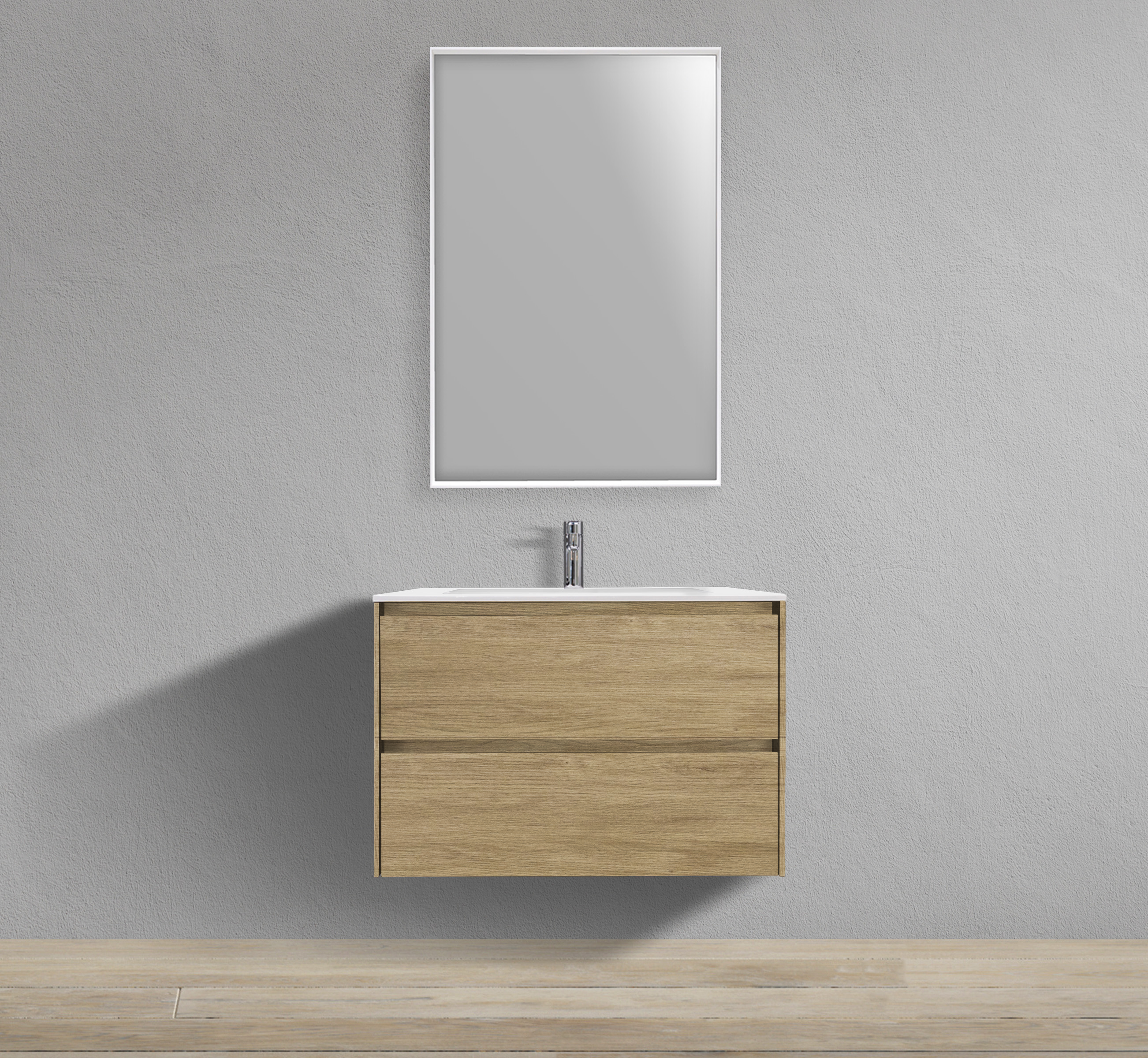 30" Two Drawer Floating Modern Bathroom Vanity Oak Finish
