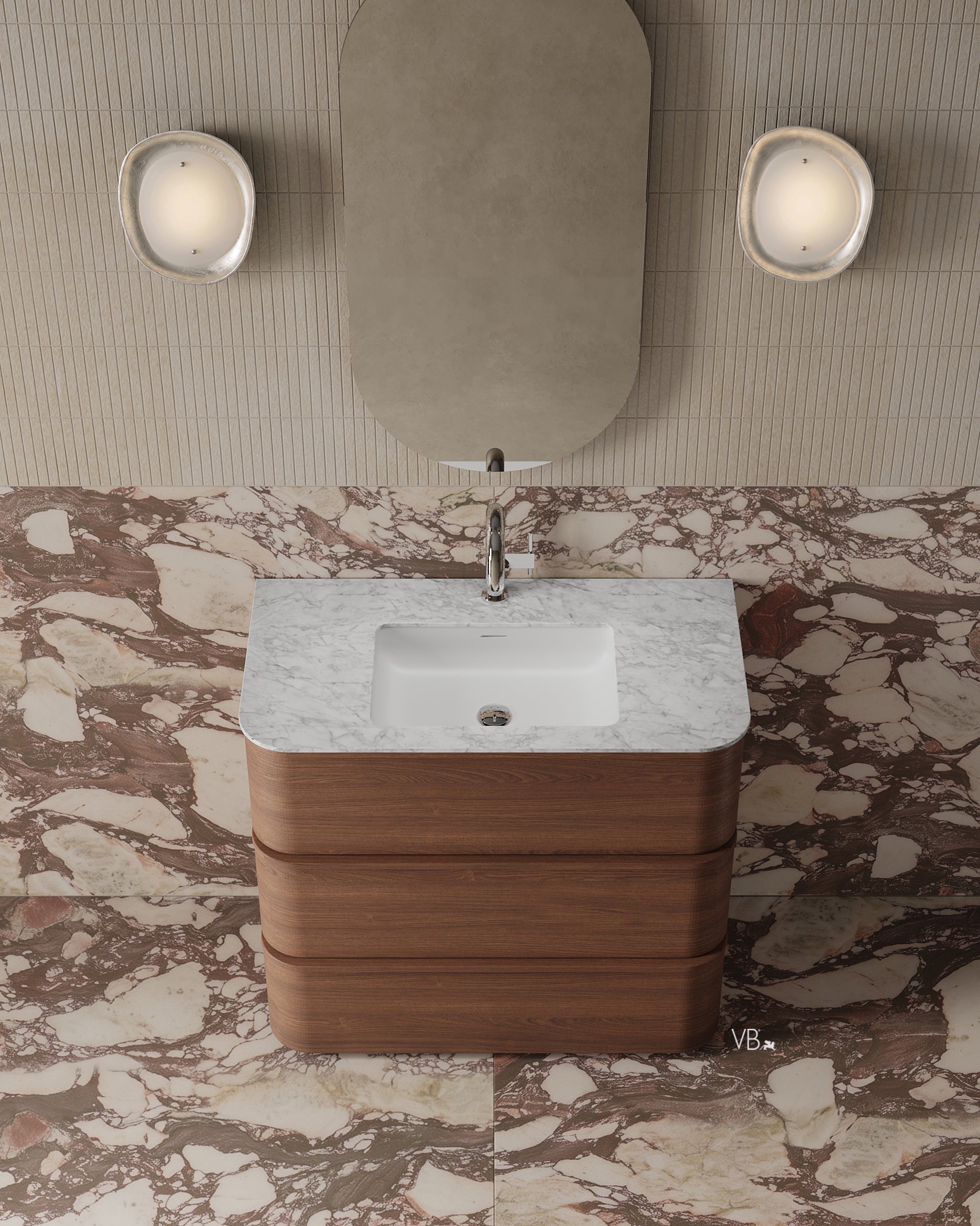 #colo_Dark Walnut Veneer Carrara Marble