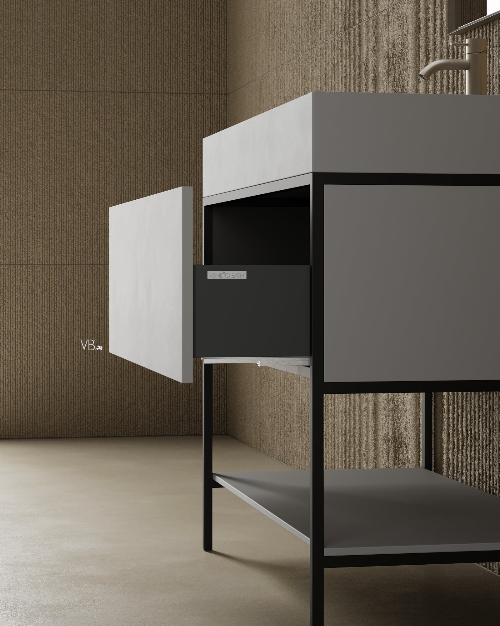 39"  Metal Frame Integrated I-Stone Sink Vanity