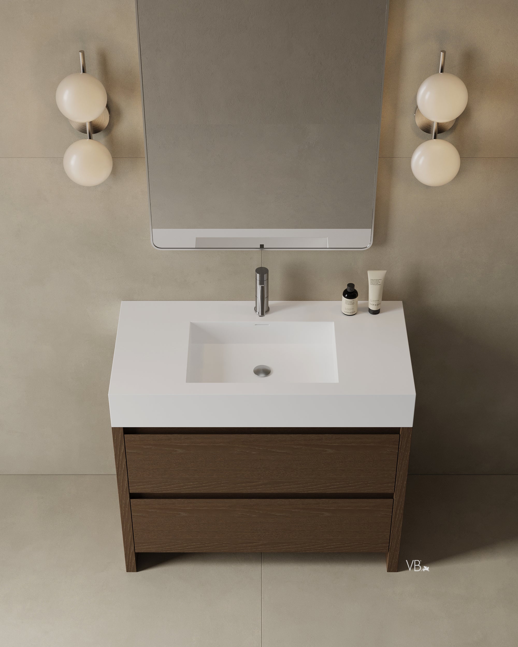 39" Freestanding Melamine Vanity With Solid Surface Basin