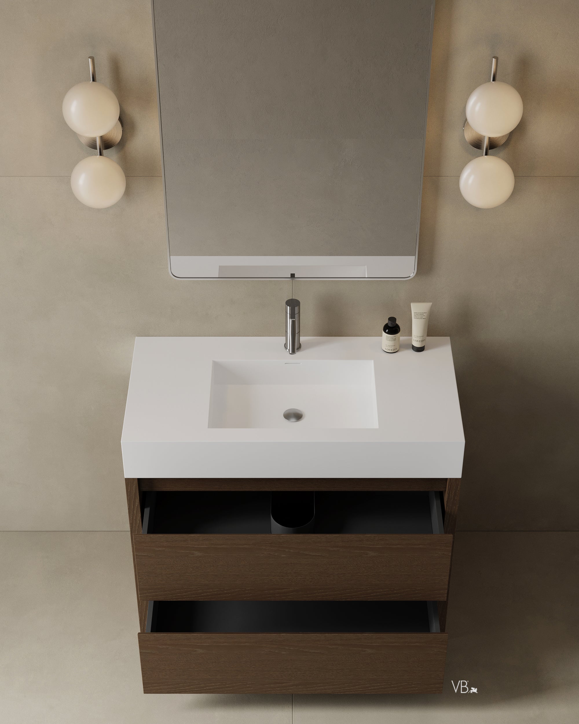 39" Freestanding Melamine Vanity With Solid Surface Basin