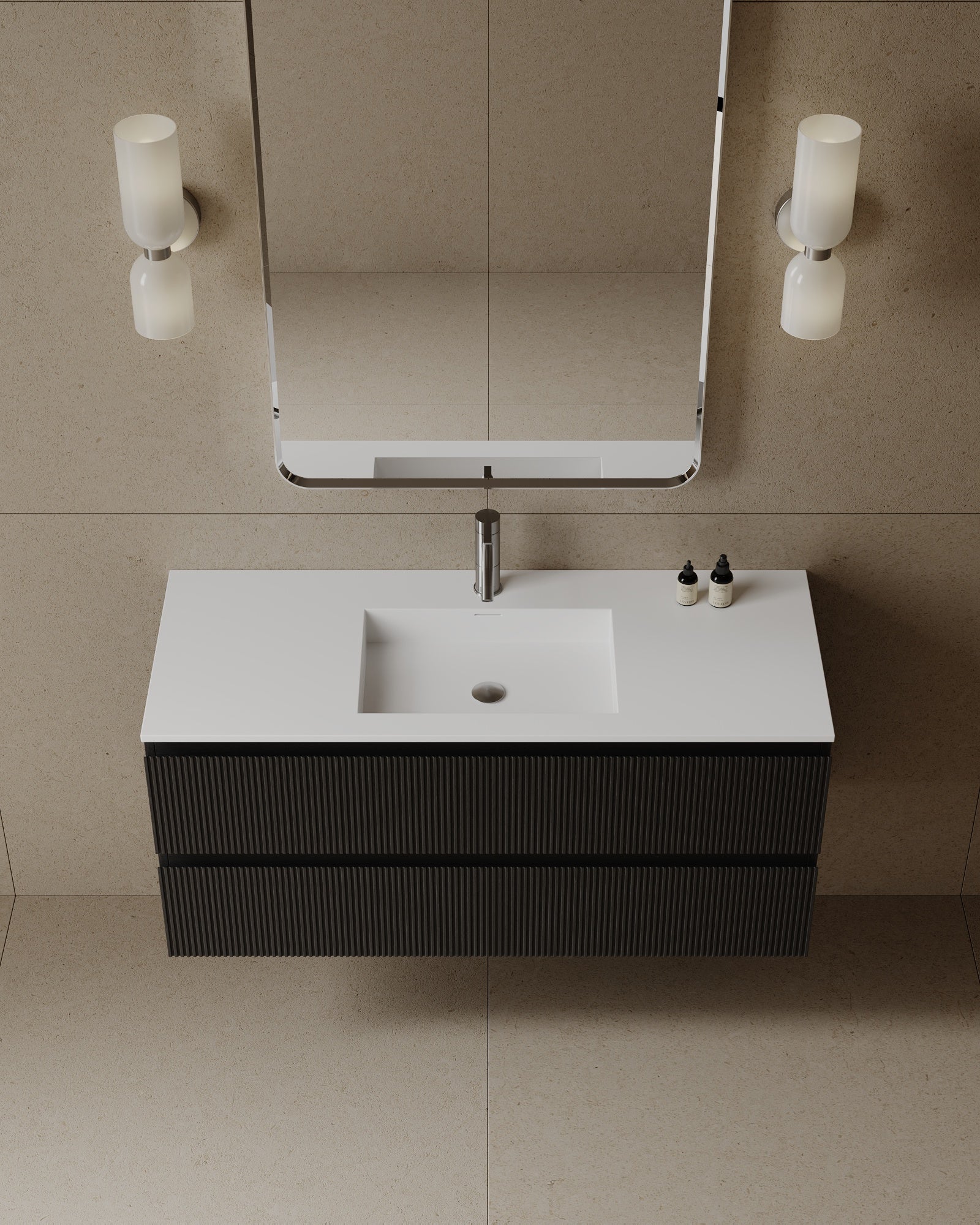 Meuble-lavabo flottant moderne de 47 po avec tiroirs cannelés