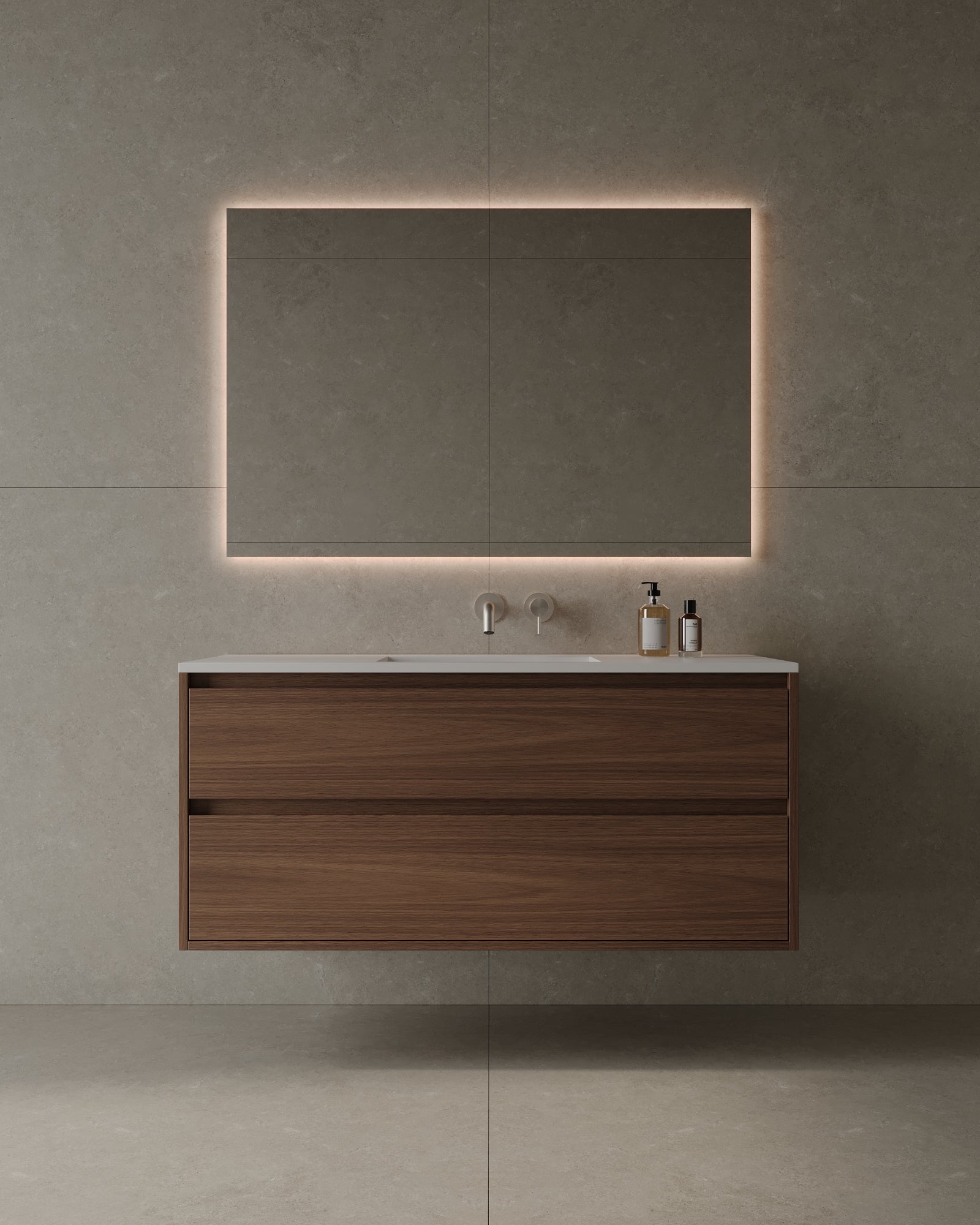 47" Wall-Mounted Wood Veneer Vanity With Solid Surface Basin