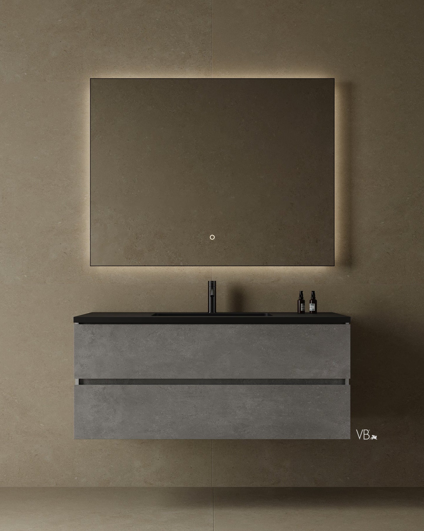 47" Wall Mounted Vanity With Black Countertop & Sink