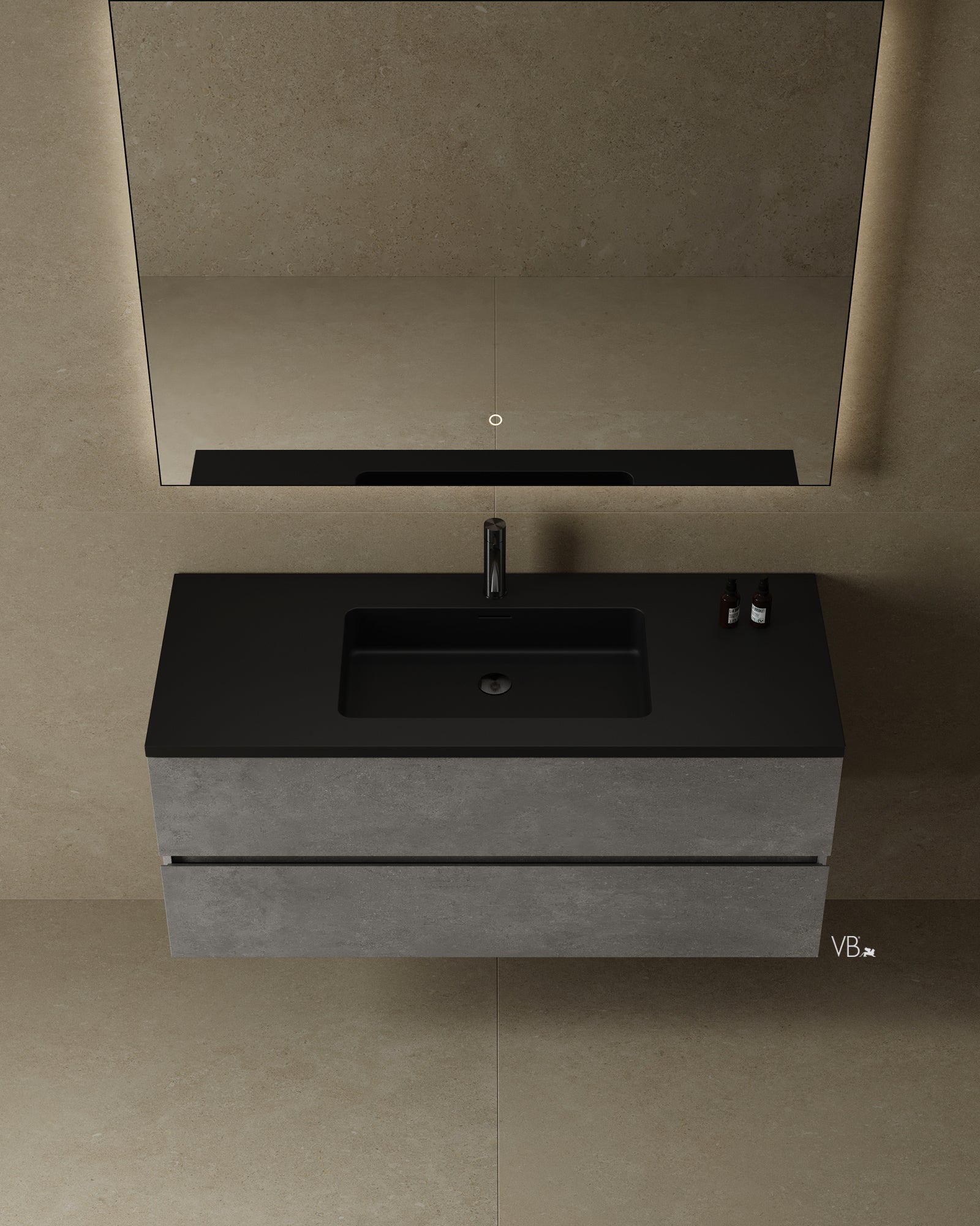 36" Wall Mounted Vanity With Black Countertop & Sink