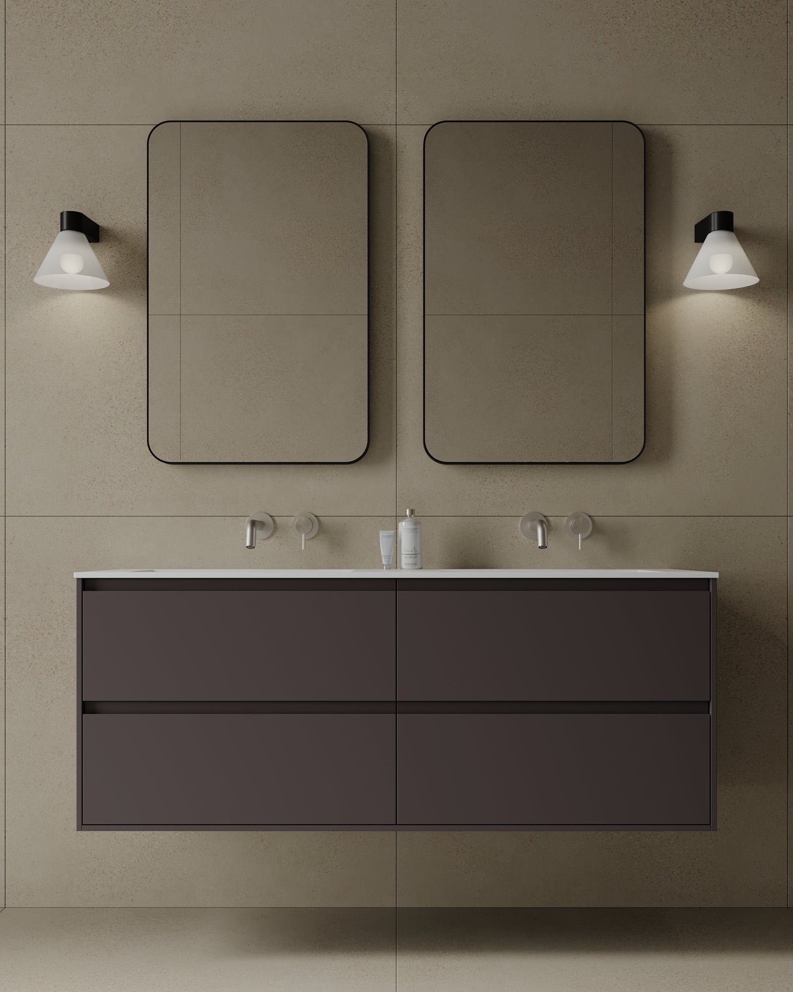 Meuble-lavabo mural en MDF de 55 po avec comptoir en surface solide