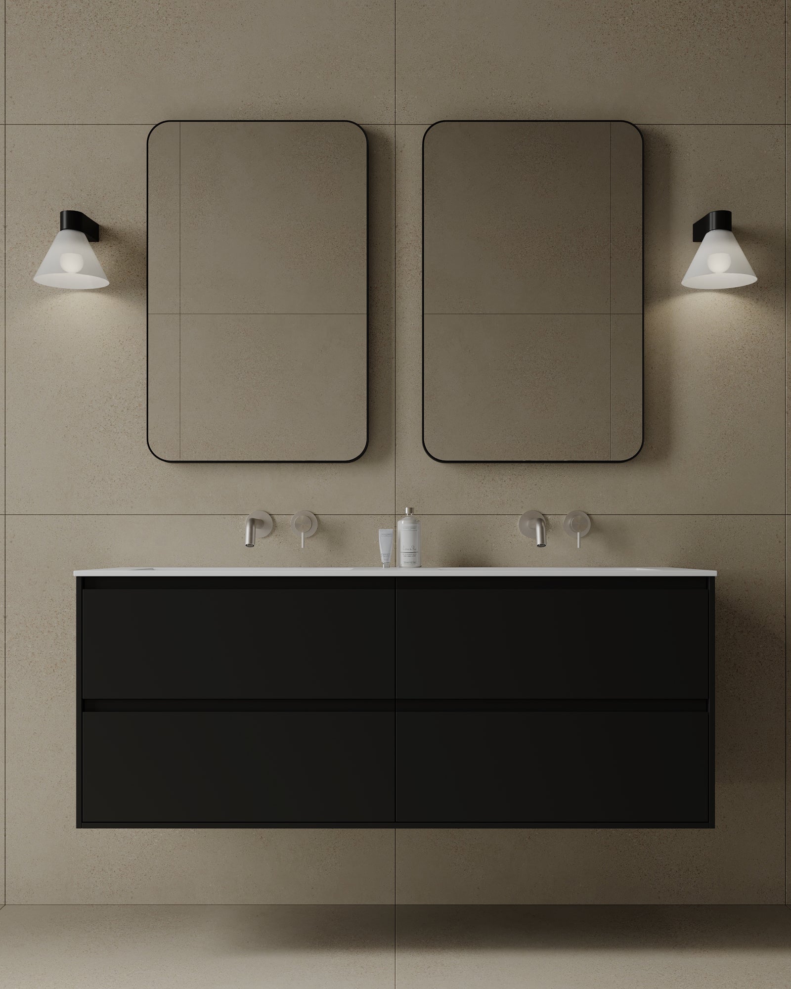 Meuble-lavabo mural en MDF de 55 po avec comptoir en surface solide