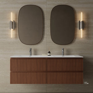 Meuble-lavabo mural en placage de bois de 59 po avec vasque en surface solide