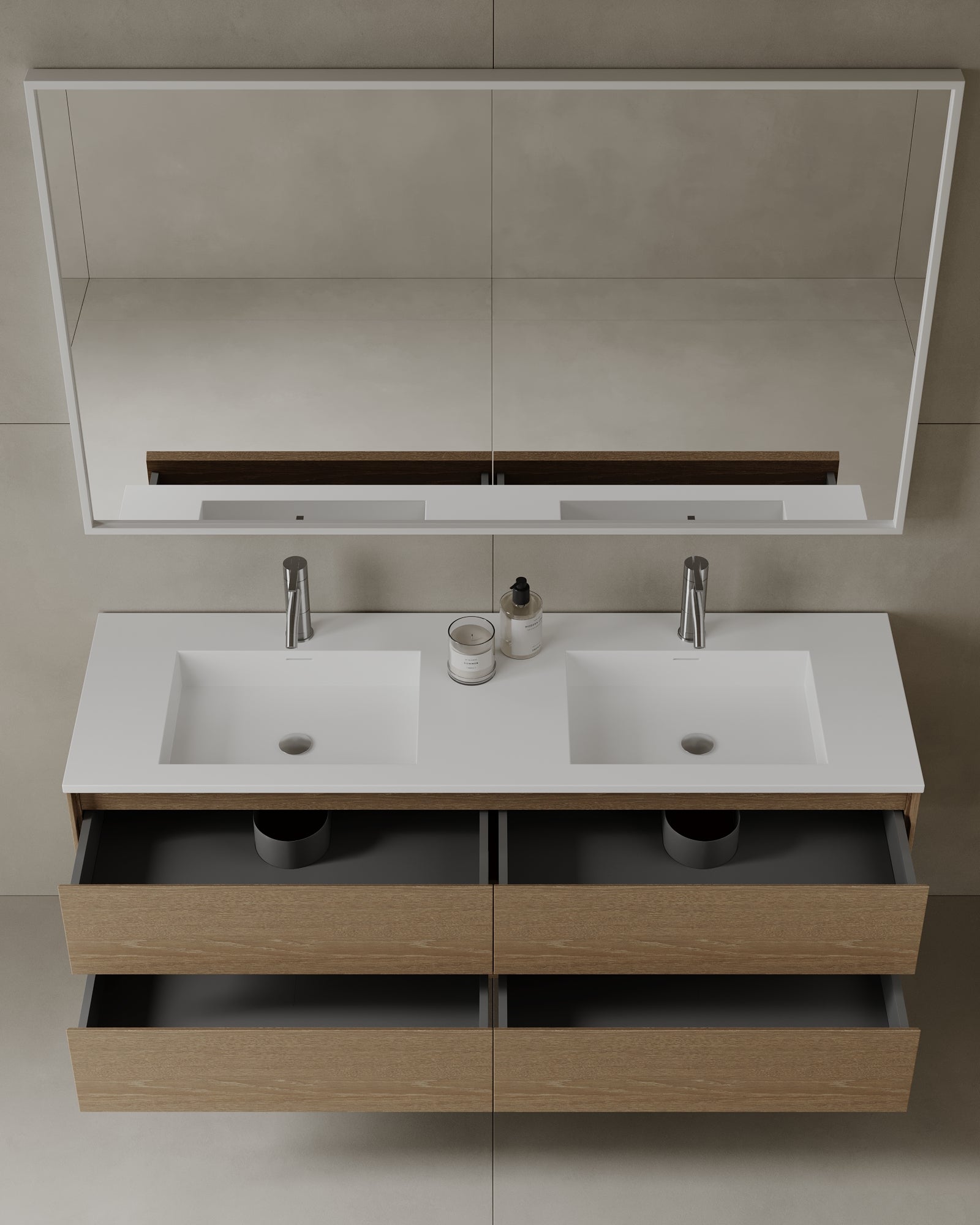 59" Wall Mounted Melamine Vanity With Acrylic Countertop