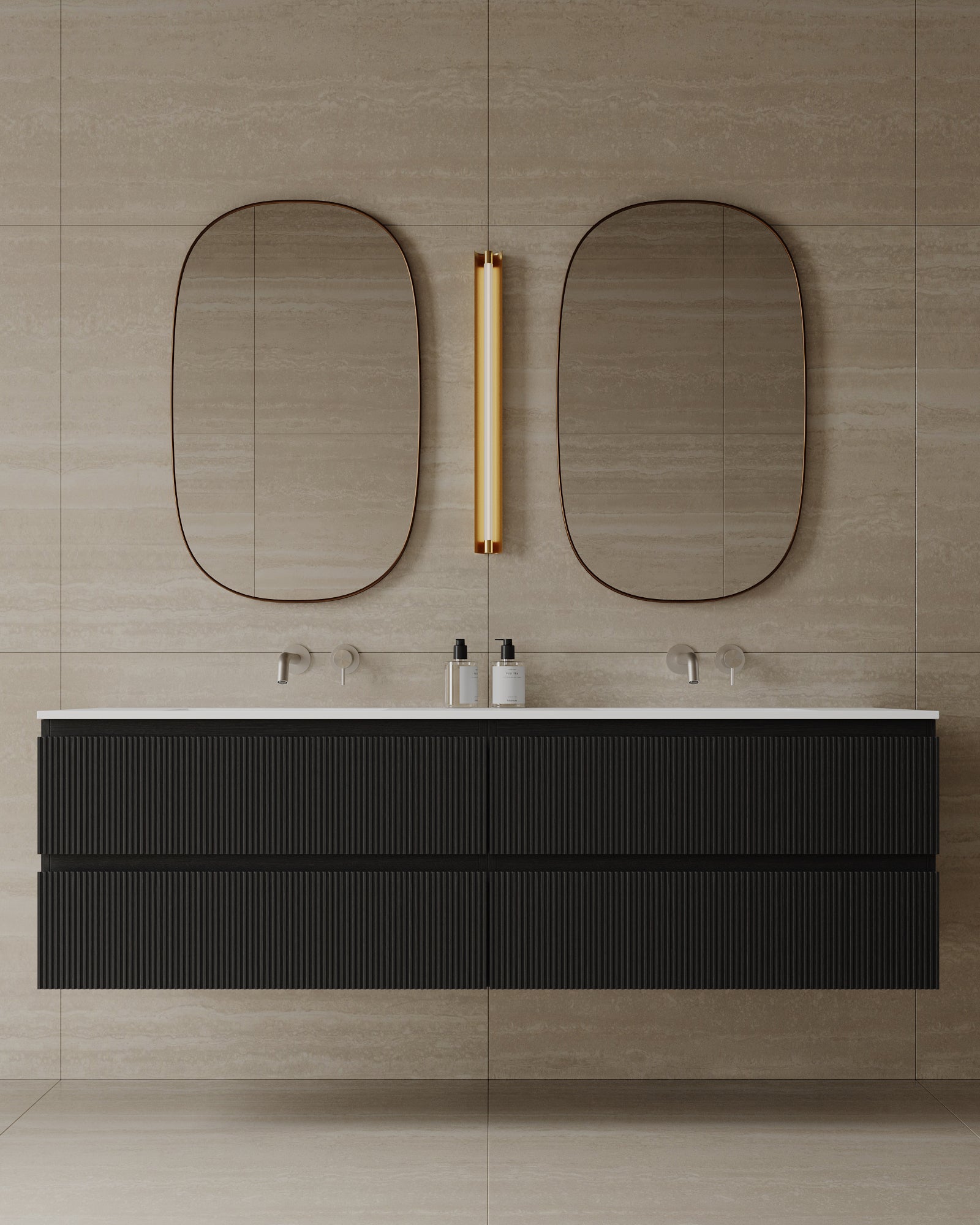 72" Wall-Mounted Wood Veneer Vanity With Solid Surface Basin