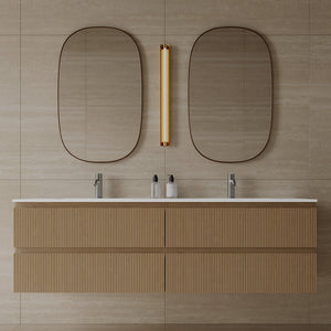 Meuble-lavabo mural en placage de bois de 72 po avec vasque en surface solide