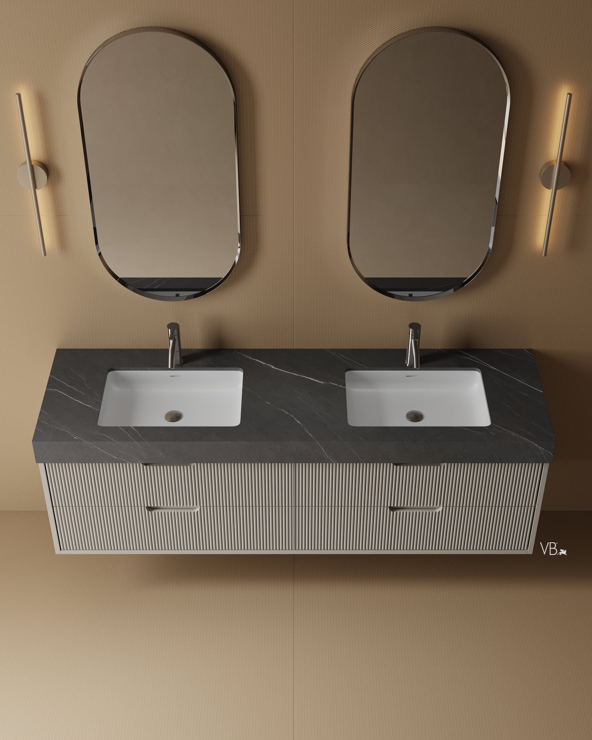 72" Wall-Mounted MDF Fluted Vanity With Porcelain Countertop