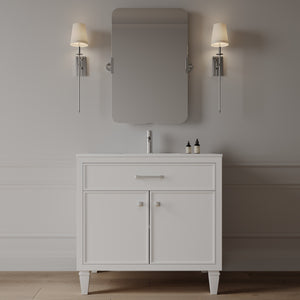 Meuble-lavabo de salle de bain de style shaker transitionnel de 36 po avec comptoir en quartz