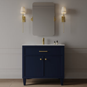 Meuble-lavabo de salle de bain de style shaker transitionnel de 36 po avec comptoir en quartz