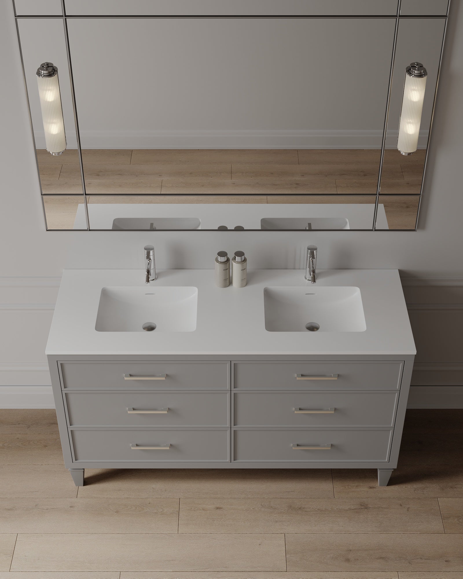 Meuble-lavabo de salle de bain de style shaker transitionnel de 60 po avec comptoir en quartz