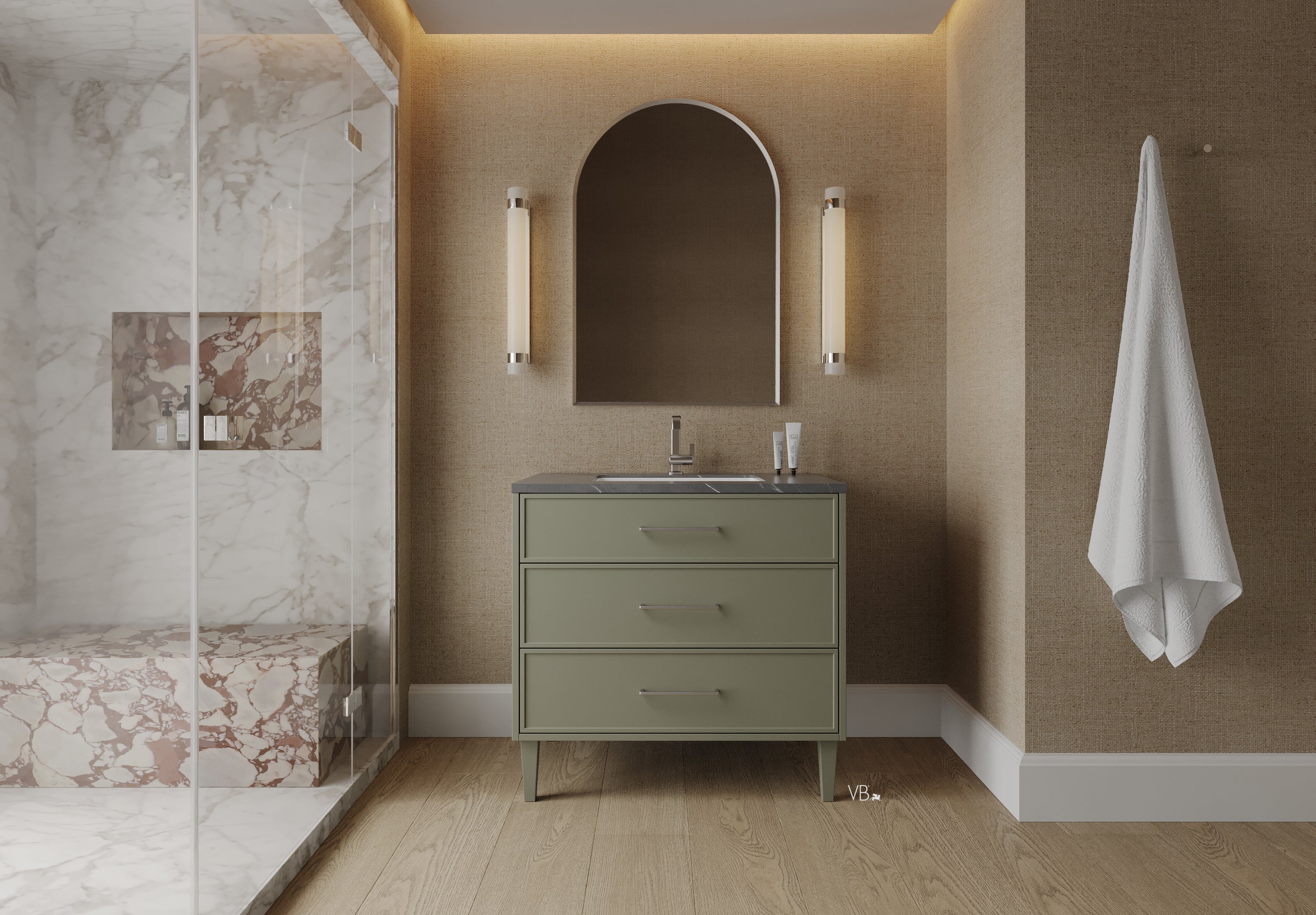 36" Freestanding Shaker Vanity with Porcelain Countertop