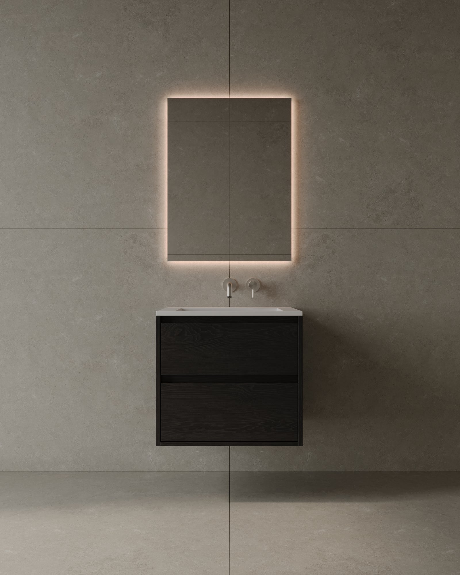 24" Wall-Mounted Wood Veneer Vanity With Solid Surface Basin