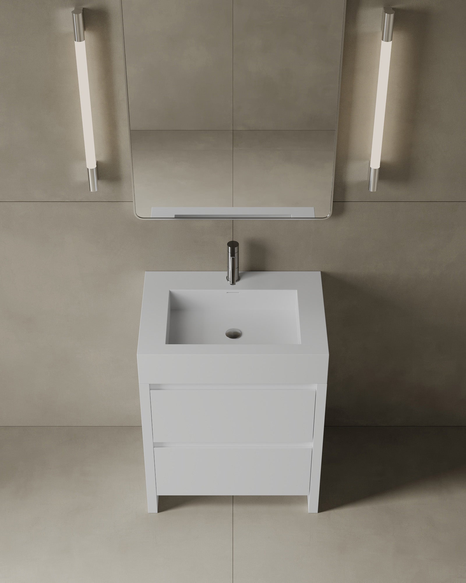 Meuble-lavabo moderne autoportant de 28 po à deux tiroirs pour salle de bain