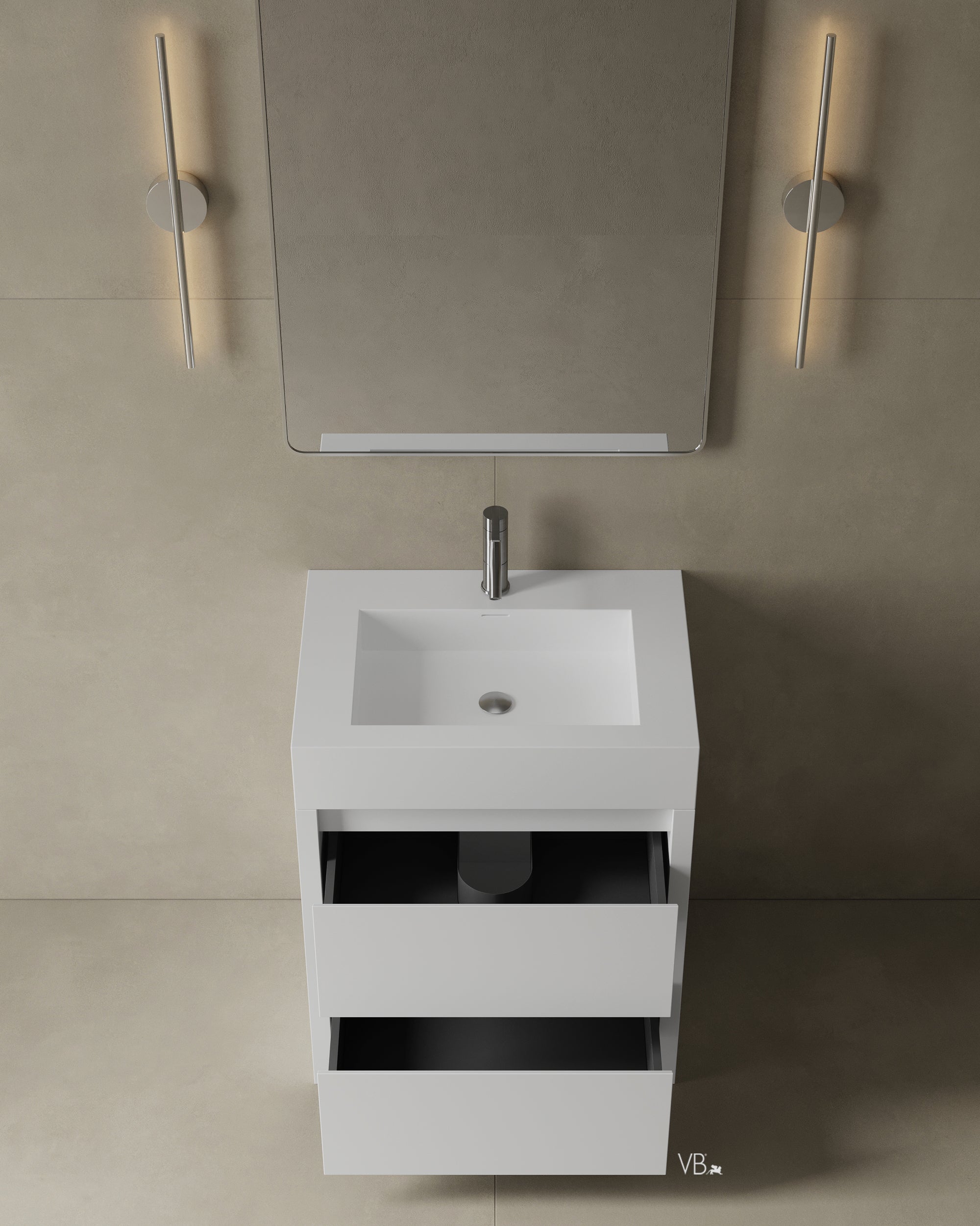 Meuble-lavabo autoportant en mélamine de 28 po avec vasque à surface solide