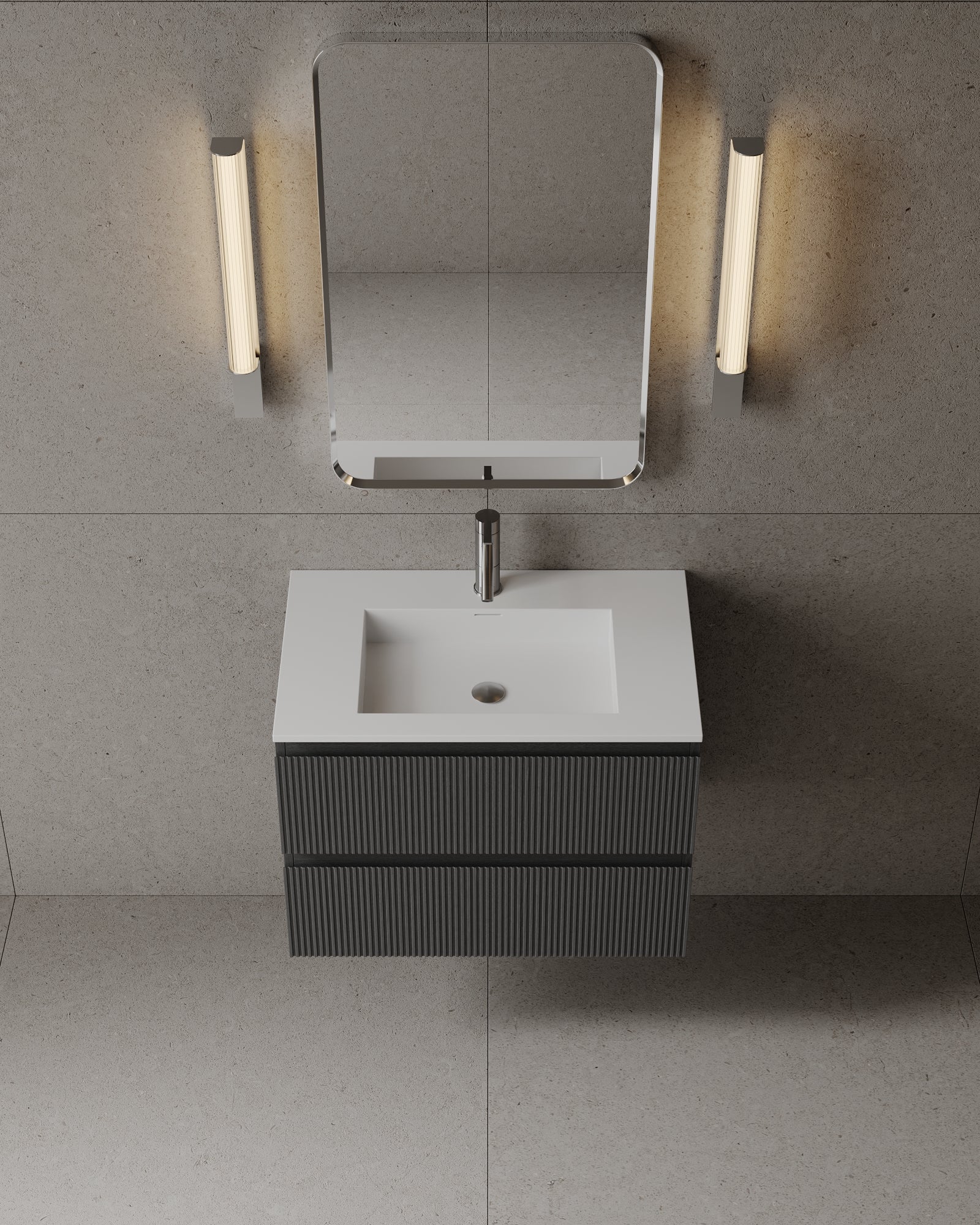 Meuble-lavabo flottant moderne de 30 po avec tiroirs cannelés