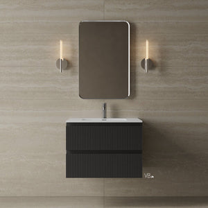 Meuble-lavabo mural en placage de bois de 30 po avec vasque en surface solide