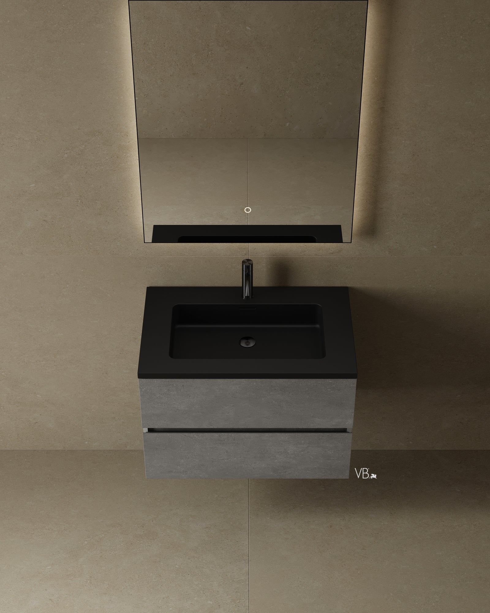 30" Wall Mounted Vanity With Black Countertop & Sink