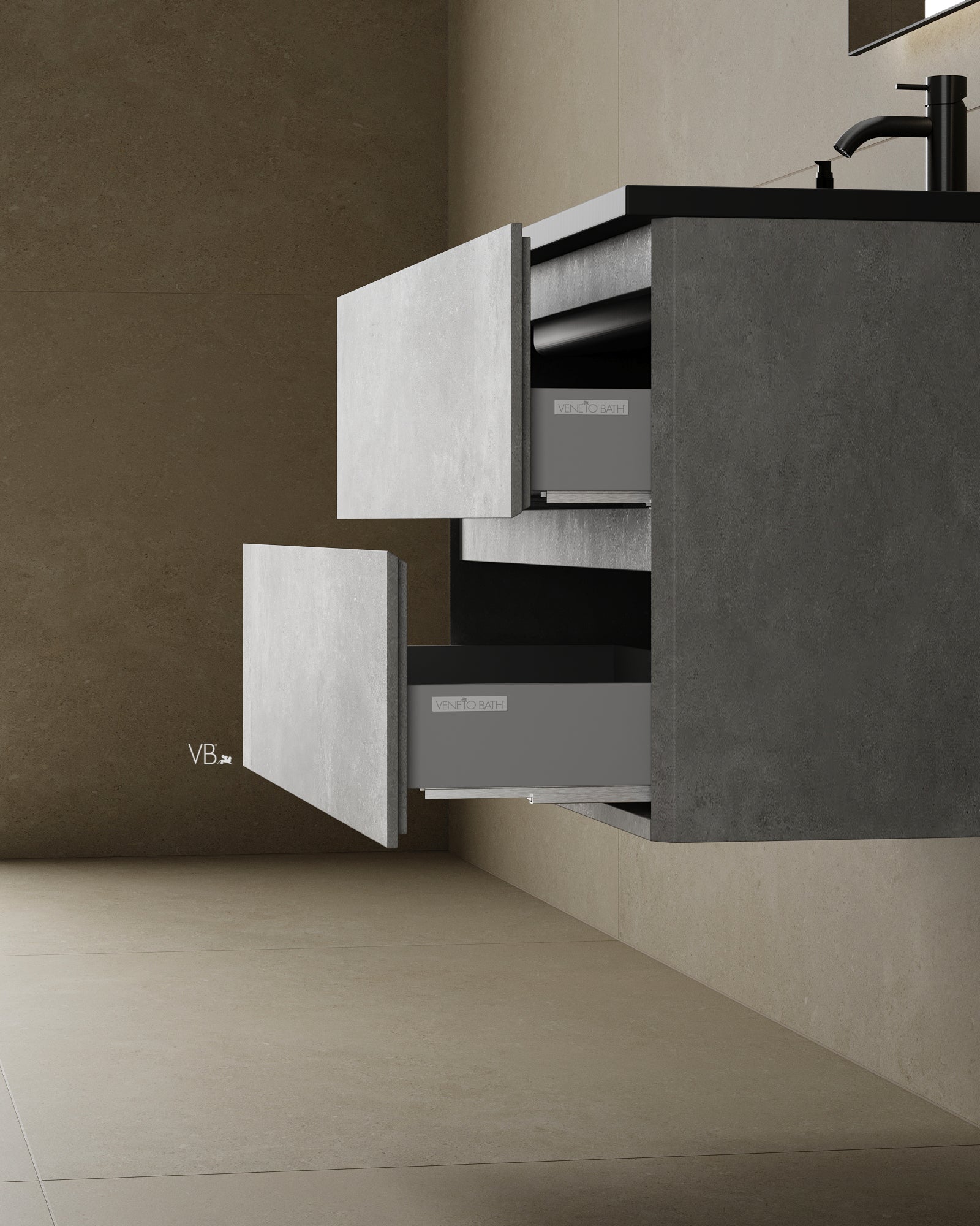 Meuble-lavabo mural de 91 cm avec comptoir et lavabo noirs