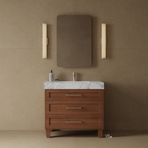 Meuble-lavabo de salle de bain de style shaker transitionnel de 36 po avec comptoir en quartz