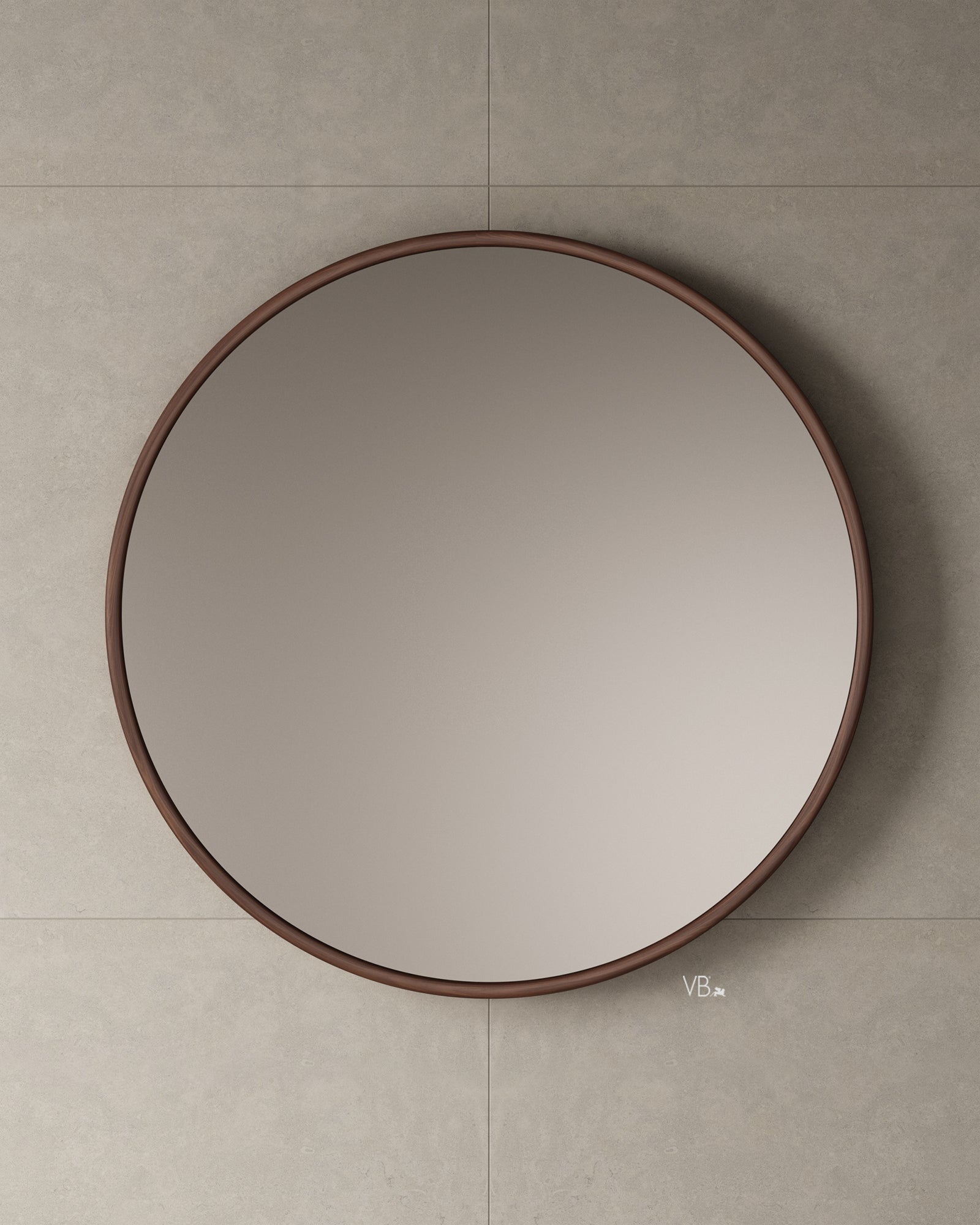 39" Round Walnut Framed Mirror