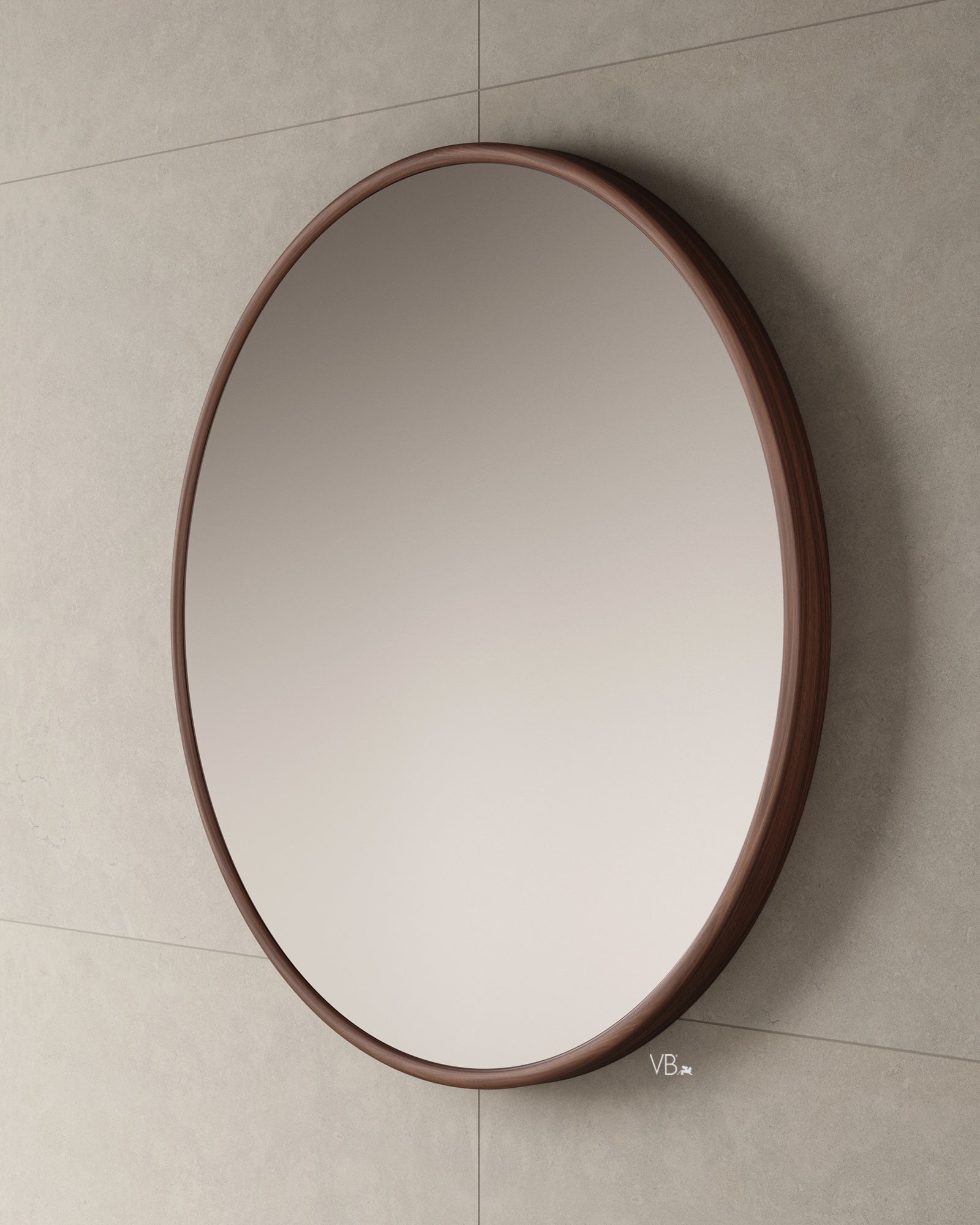 39" Round Walnut Framed Mirror