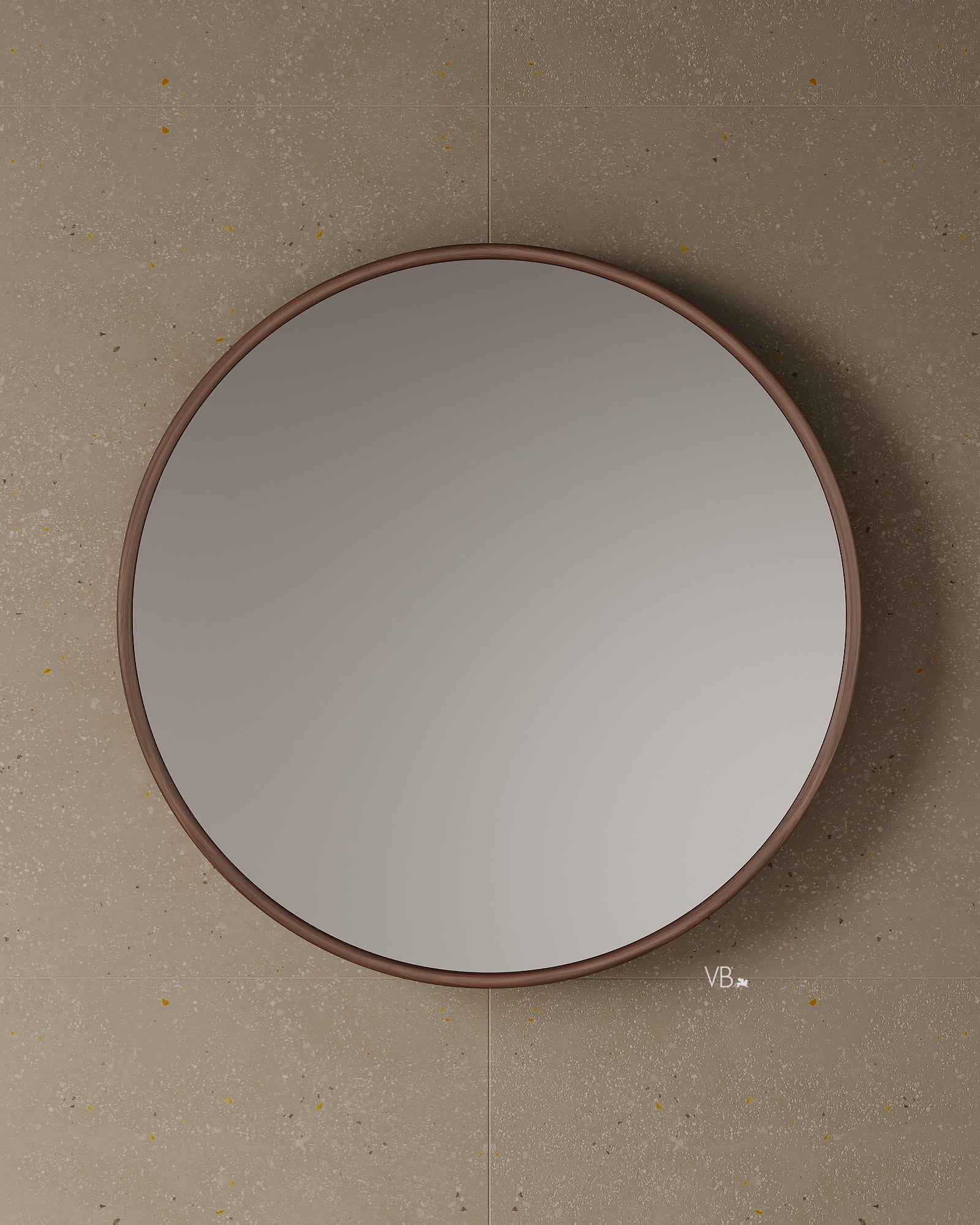 39" Round Walnut Framed Mirror