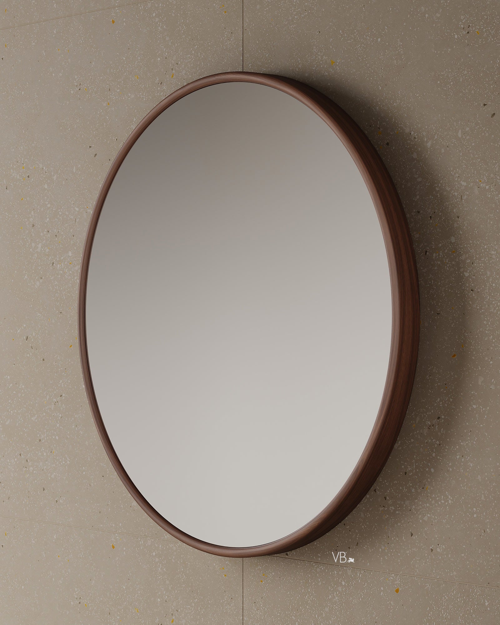 39" Round Walnut Framed Mirror