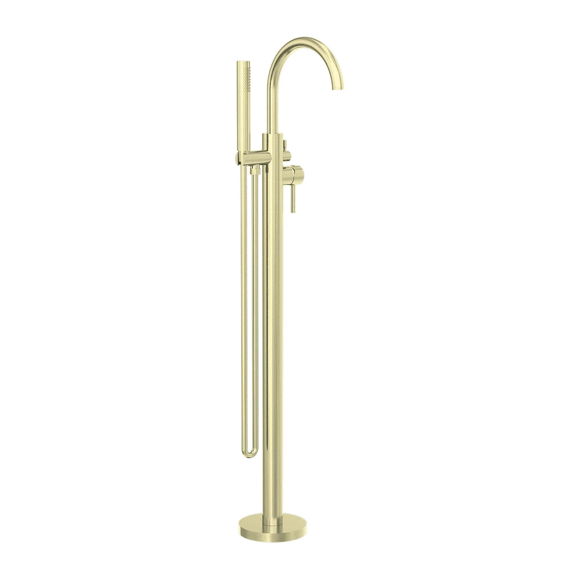 Mecca Freestanding Bathtub Filler and Hand Shower Brushed Gold