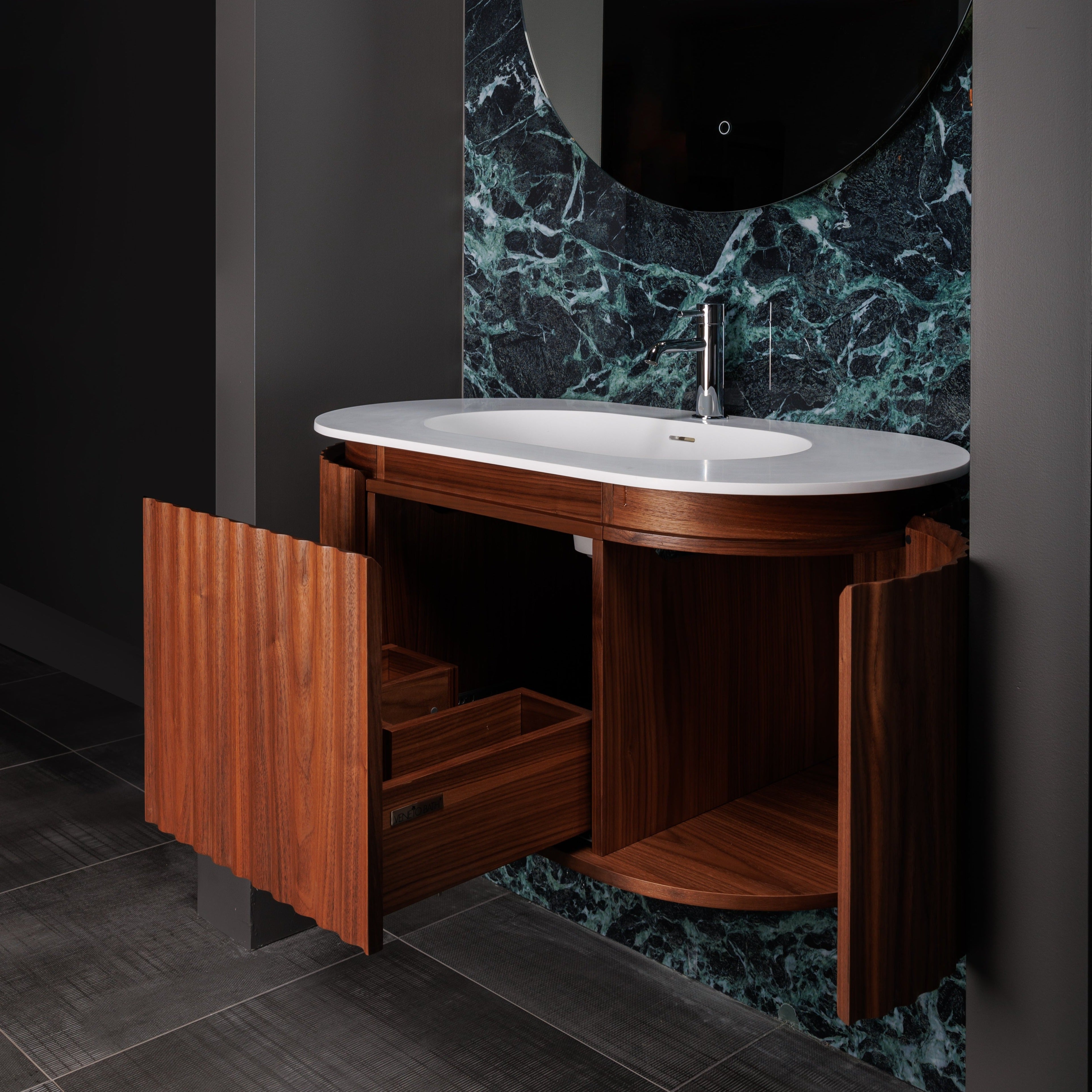 39" Walnut Single Sink Bathroom Vanity with I-Stone Countertop Product Code: MC 1000FB-W