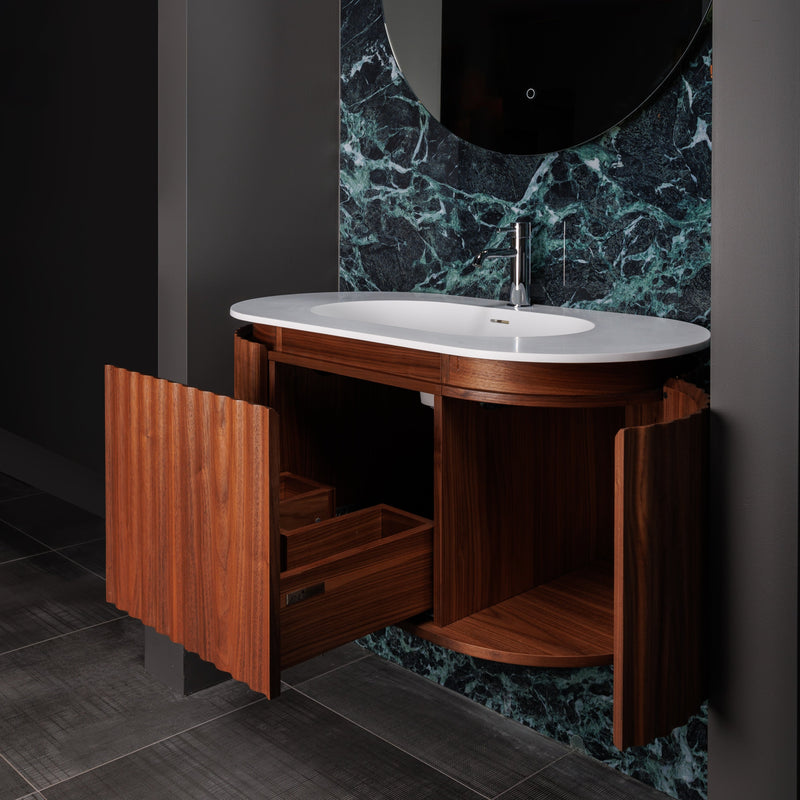 Modern 39 Floating Black Bathroom Vanity Stone Top Wall Mounted Bathroom Cabinet