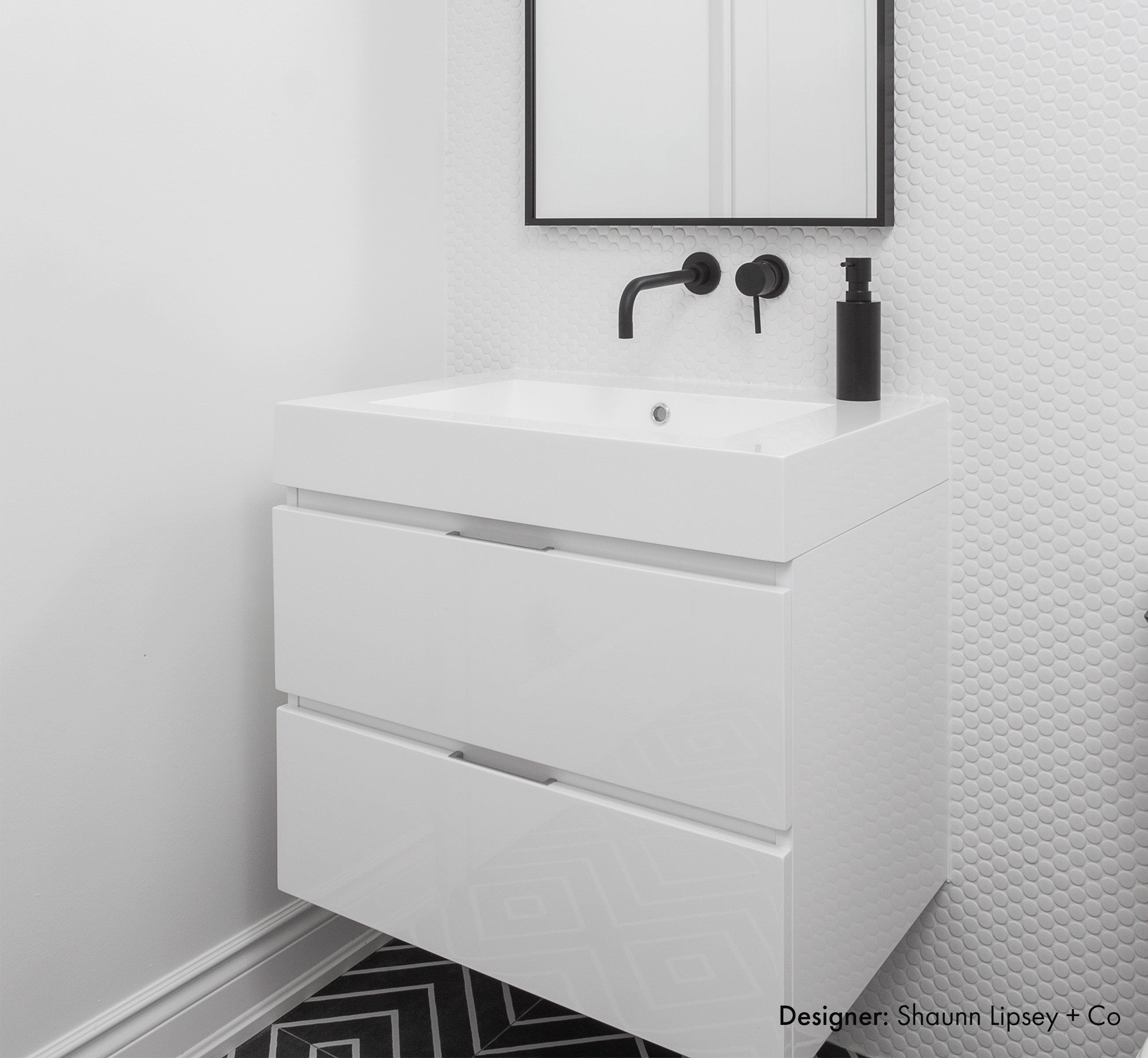 27" Floating Modern Bathroom Vanity 2 Drawers with Polyresin Top