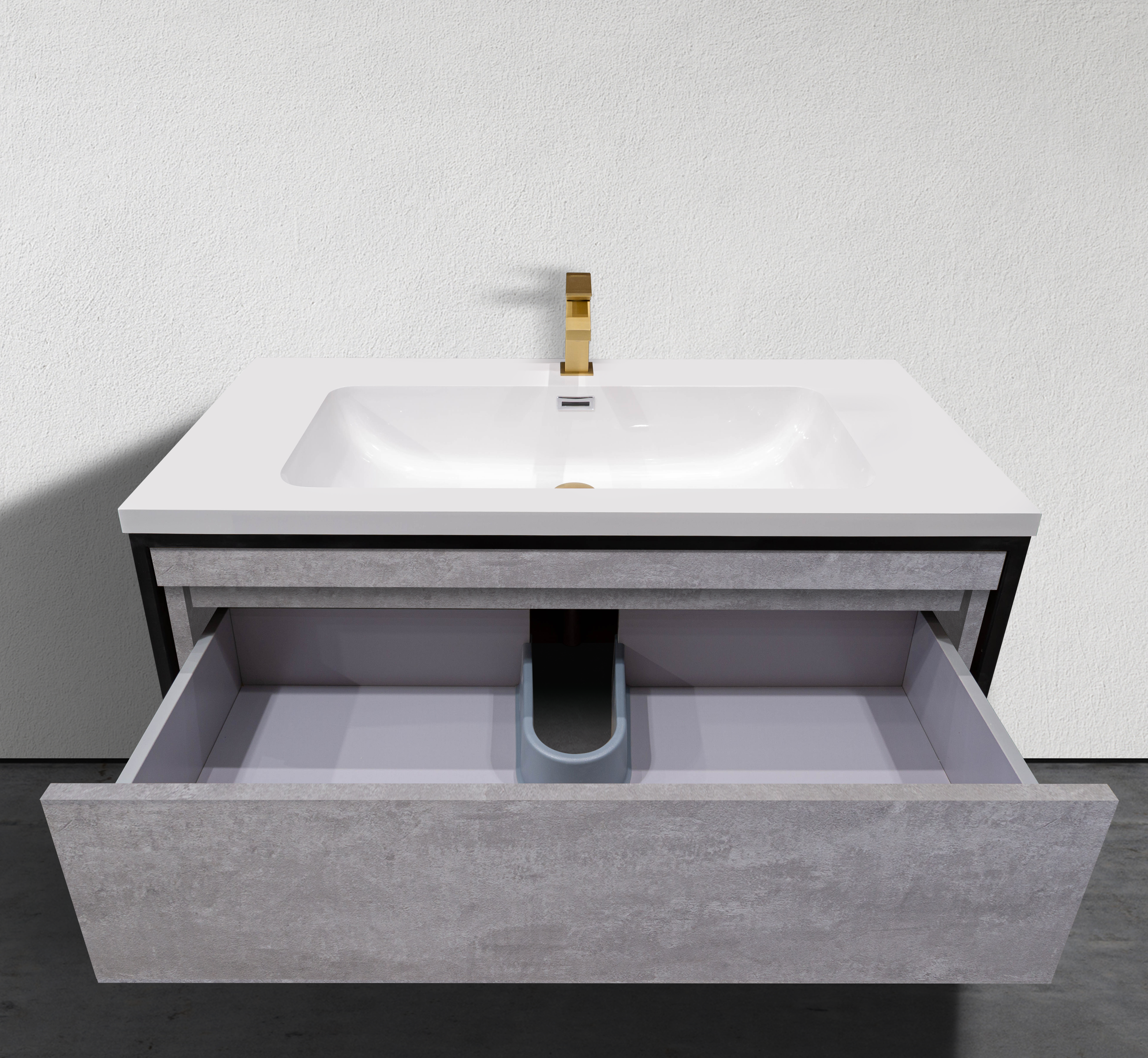 39" Floating Modern Bathroom Vanity with Industrial Style Black Metal Frames
