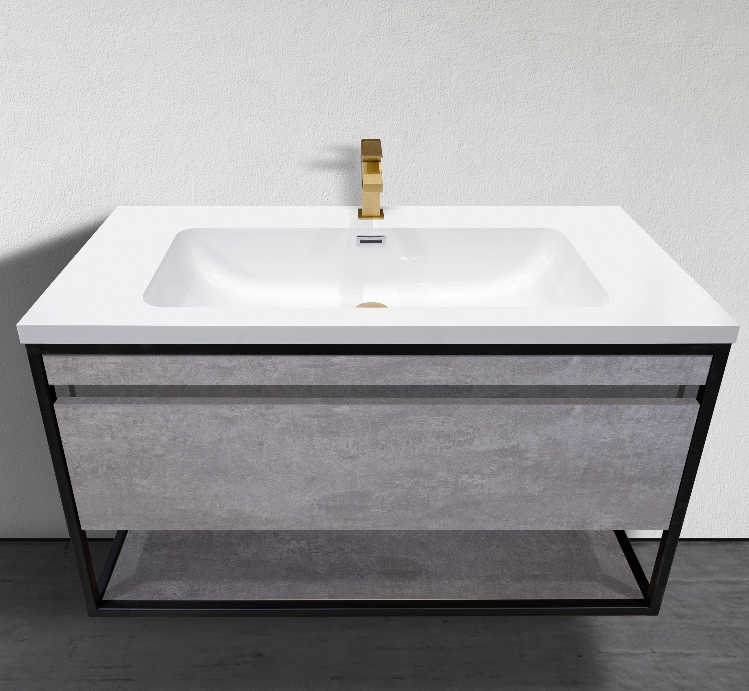 39" Floating Modern Bathroom Vanity with Industrial Style Black Metal Frames
