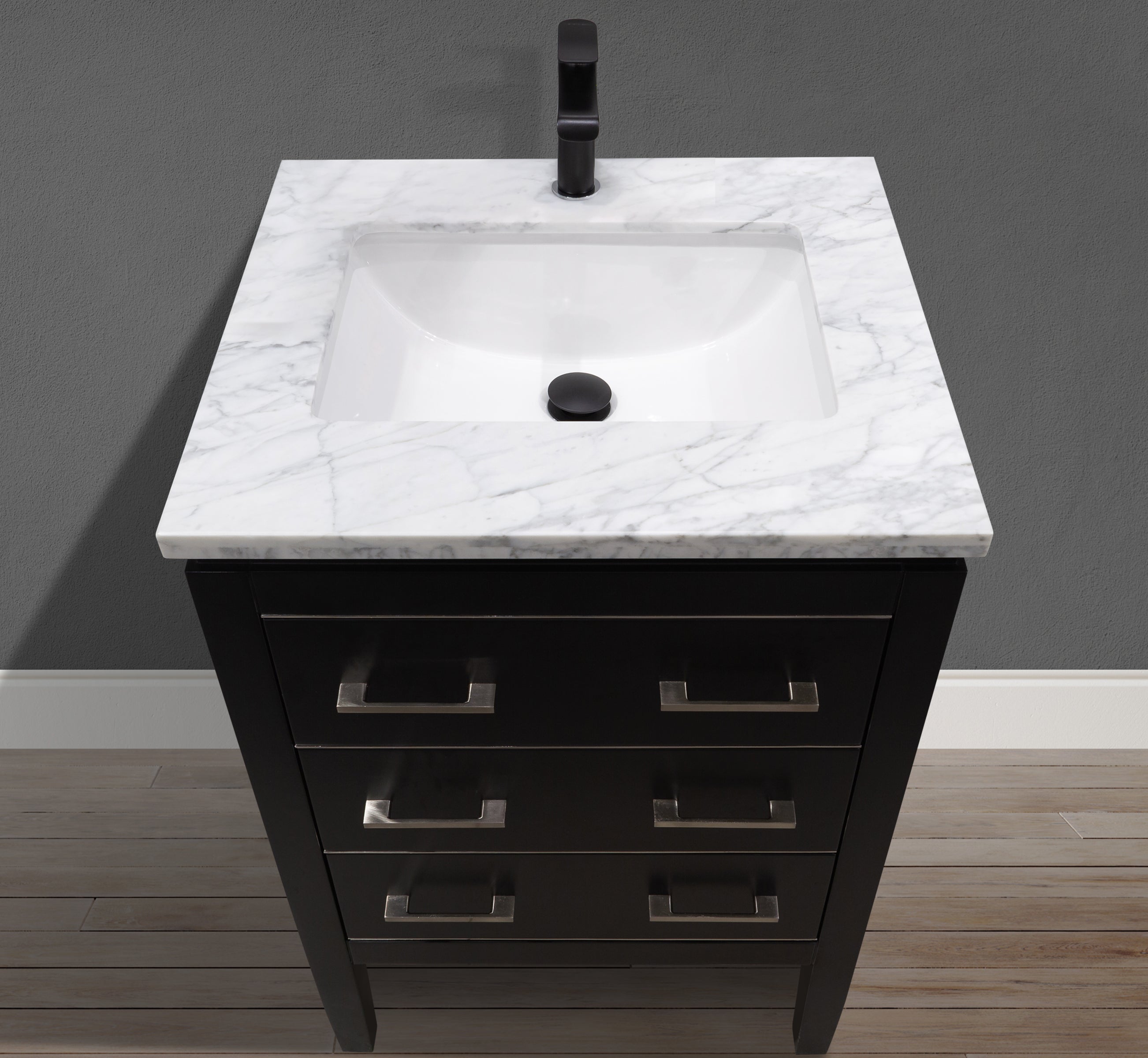 30" Black Single Sink Bathroom Vanity with Carrara Marble Countertop