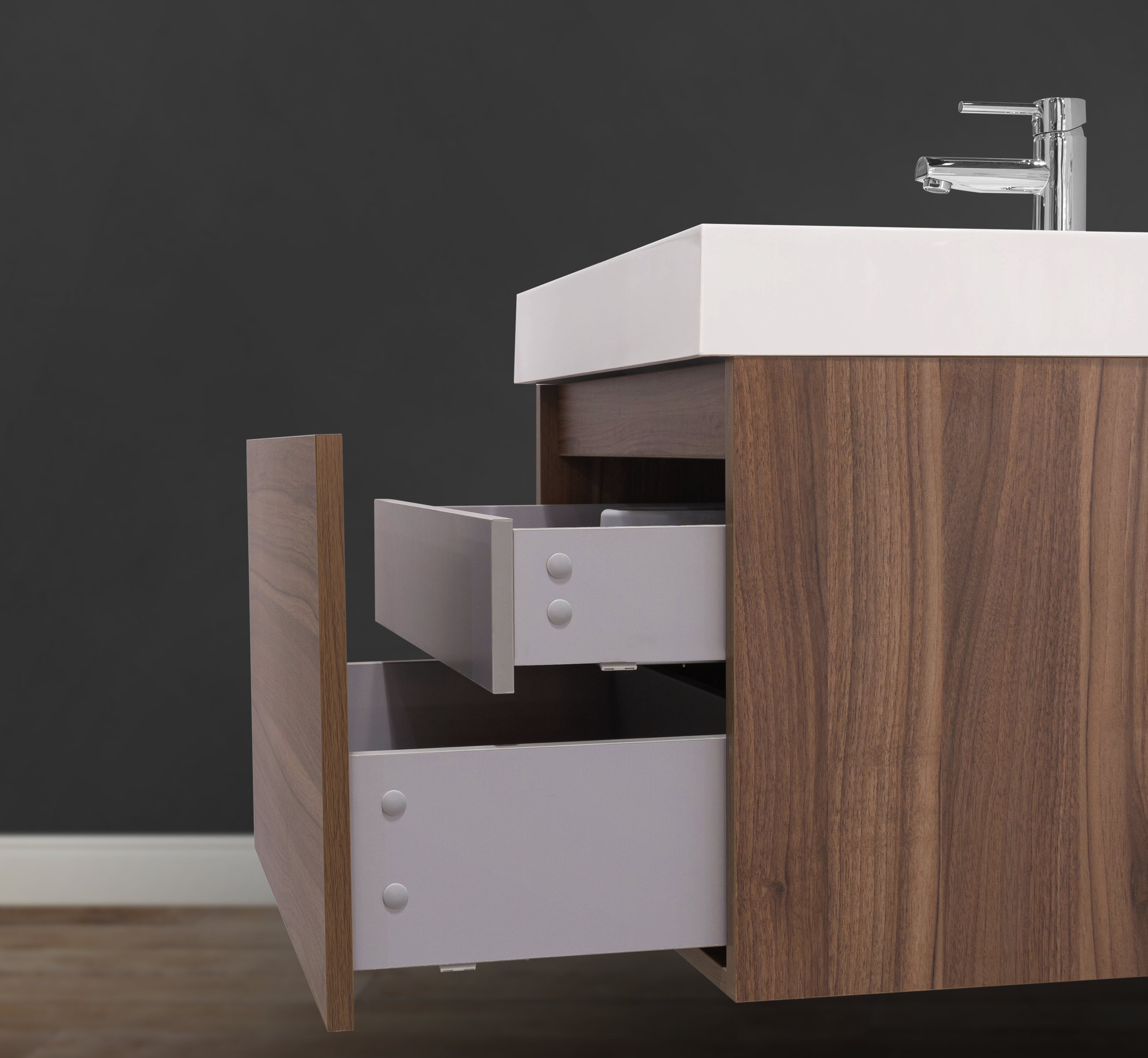 24" Floating Modern Bathroom Vanity with 2 Functioning Drawers