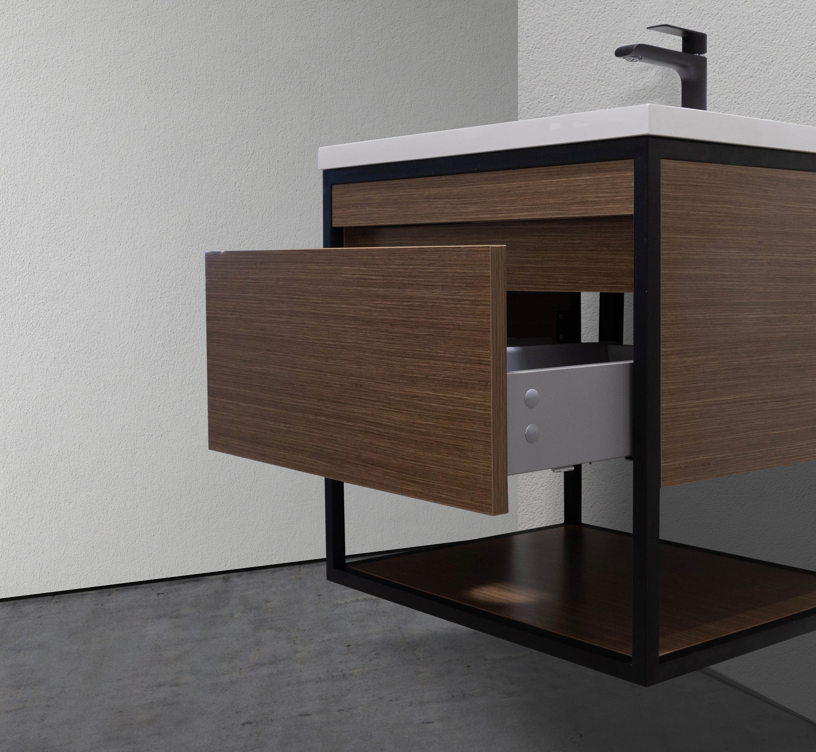 24" Floating Modern Bathroom Vanity with Industrial Style Black Metal Frames