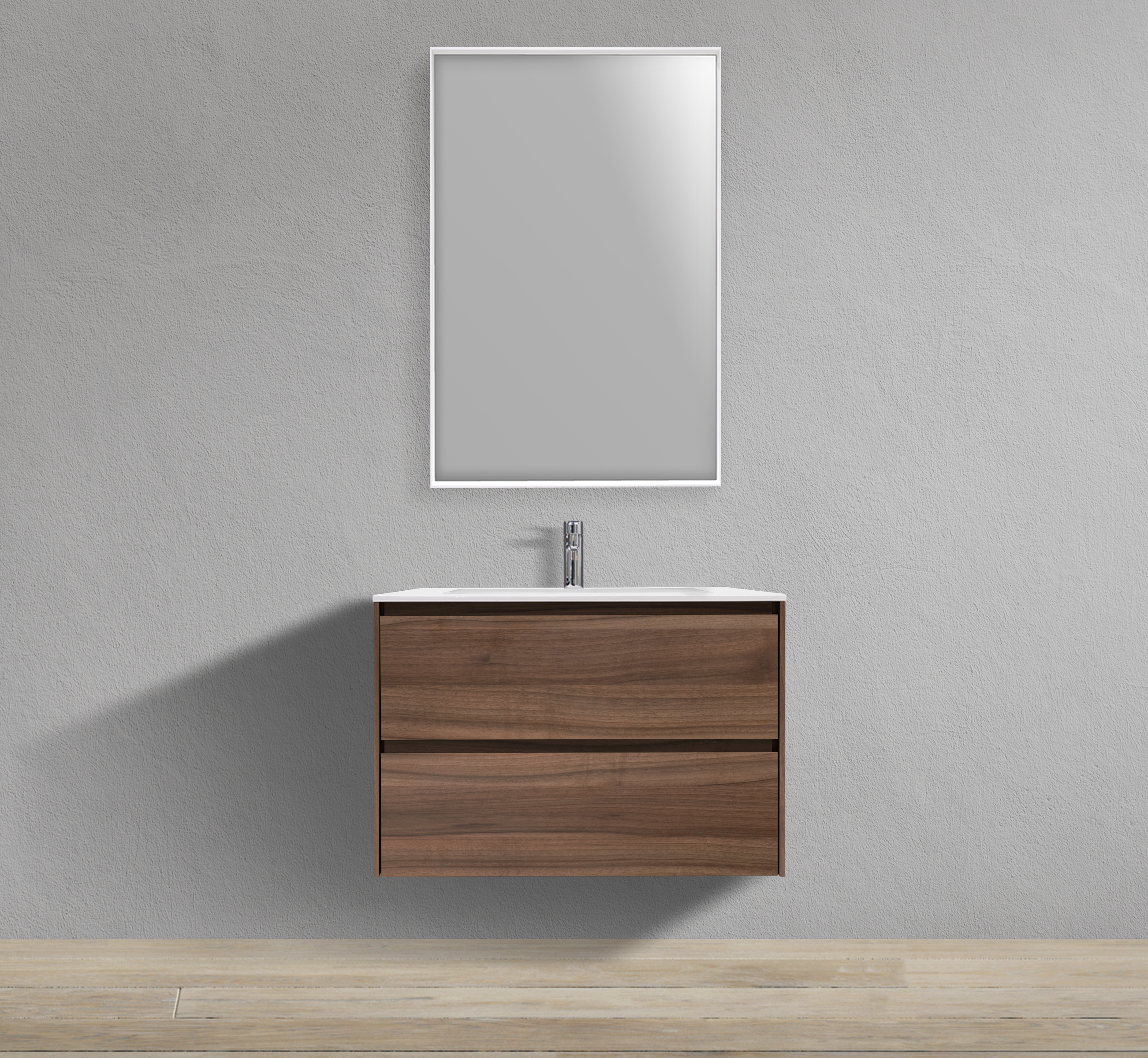 30" Two Drawer Floating Modern Bathroom Vanity Oak Finish