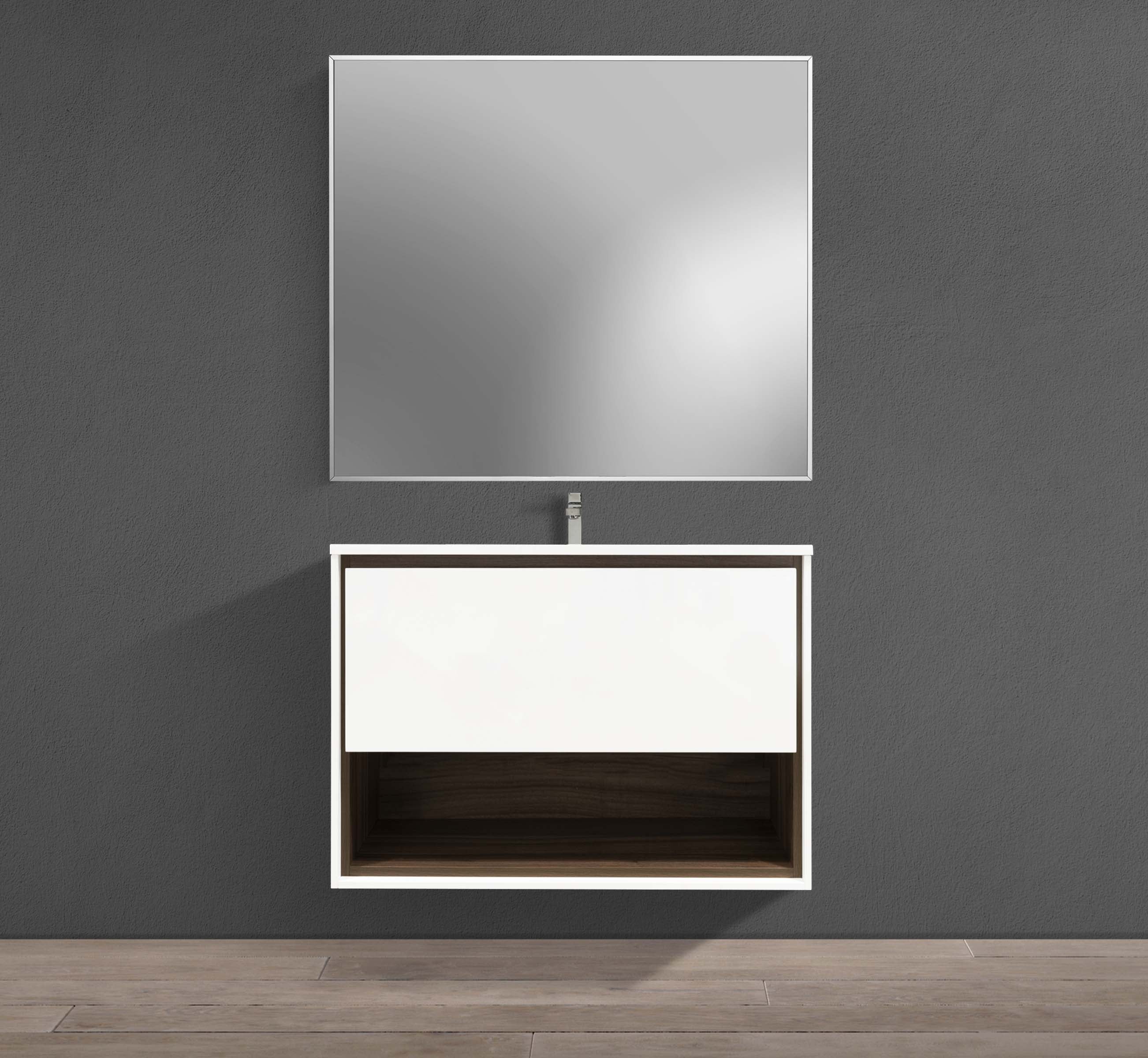 MC 900H vanity front view with walnut finish #color_white lacquer and walnut