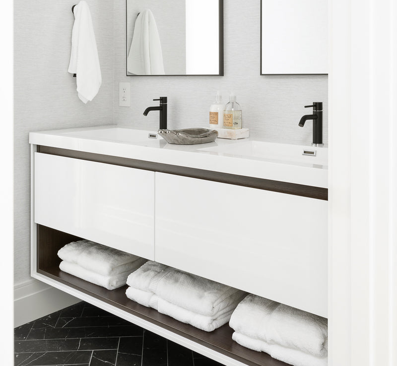 MC 1600H twin vanity lifestyle inside white bathroom